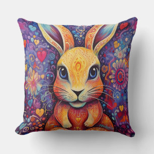 Coussin Lapin de la Saint-Valentin Fleurs cœurs violet