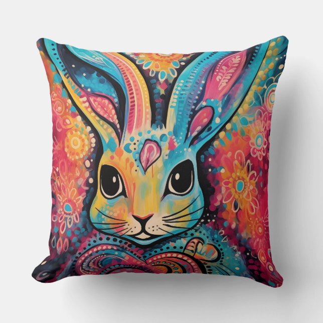 Coussin Lapin de la Saint-Valentin Vibes positives cœurs (Recto)