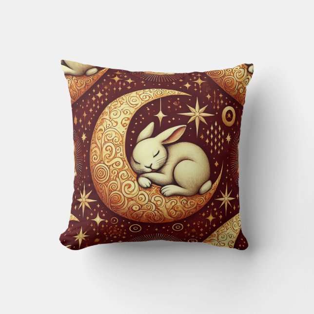 Coussin 🌙🐰 Lapin de Lune Dormant Cadeau de Décoration Co (Recto)