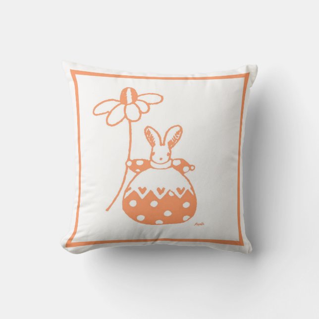 Coussin lapin de marmite orange et rose (Recto)