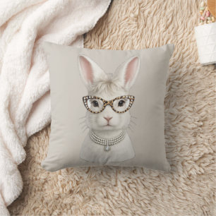 Coussin Lapin de mode drôle avec des lunettes léopard