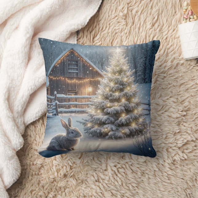 Coussin Lapin De Noël Avec Arbre Céleste (Couverture)