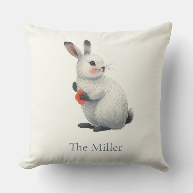 Coussin Lapin de Pâques à l'aquarelle fantaisiste (Recto)