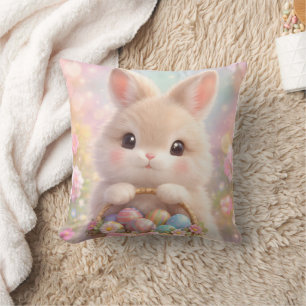 Coussin Lapin de Pâques adorable avec panier coloré d'œufs