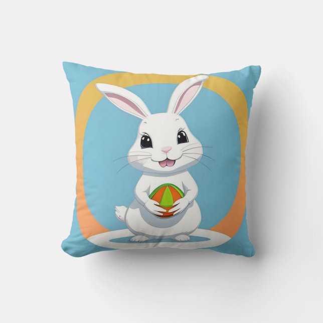 Coussin Lapin de Pâques adorable tenant un panier (Recto)
