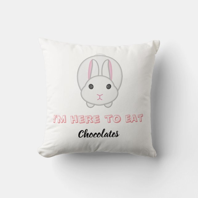 Coussin Lapin de Pâques attendant de manger des chocolats (Recto)