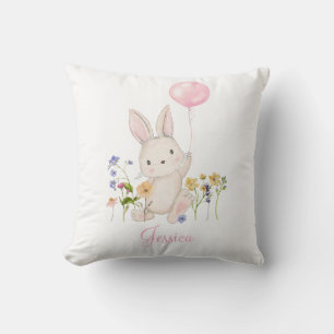Coussin Lapin de Pâques avec Ballotte rose et Fleur sauvag
