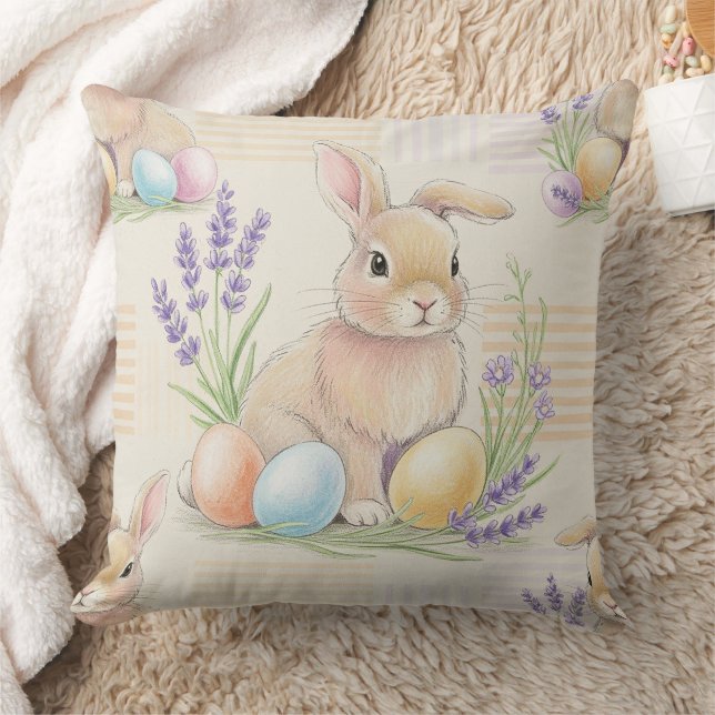 Coussin Lapin de Pâques avec motif pastel de printemps Œuf (Couverture)