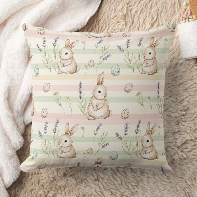 Coussin Lapin de Pâques avec Motif Pastel de Printemps Œuf (Couverture)