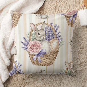 Coussin Lapin de Pâques avec Motif Pastel de Printemps Œuf
