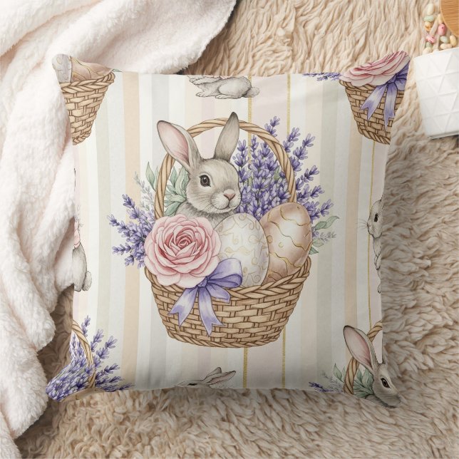 Coussin Lapin de Pâques avec Motif Pastel de Printemps Œuf (Couverture)