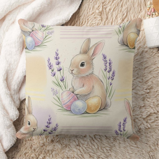 Coussin Lapin de Pâques avec motif pastel de printemps Œuf (Couverture)