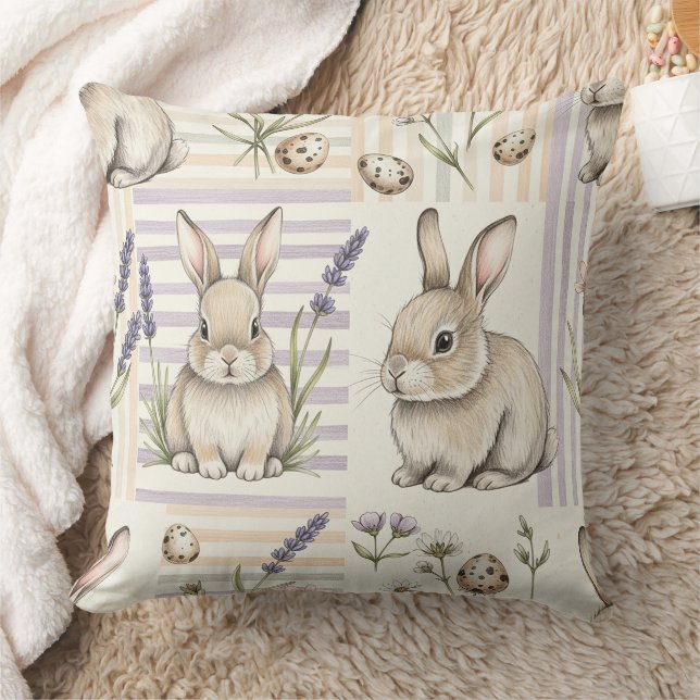 Coussin Lapin de Pâques avec Motif Pastel de Printemps Œuf (Couverture)