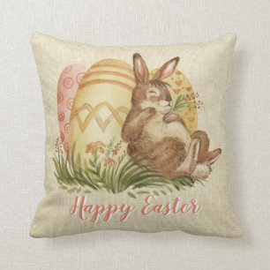 Coussin Lapin De Pâques Avec Oeufs Colorés Aquarelle