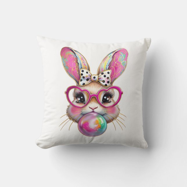 Coussin Lapin de Pâques Coquette Pinceau Pâques Joyeux (Recto)