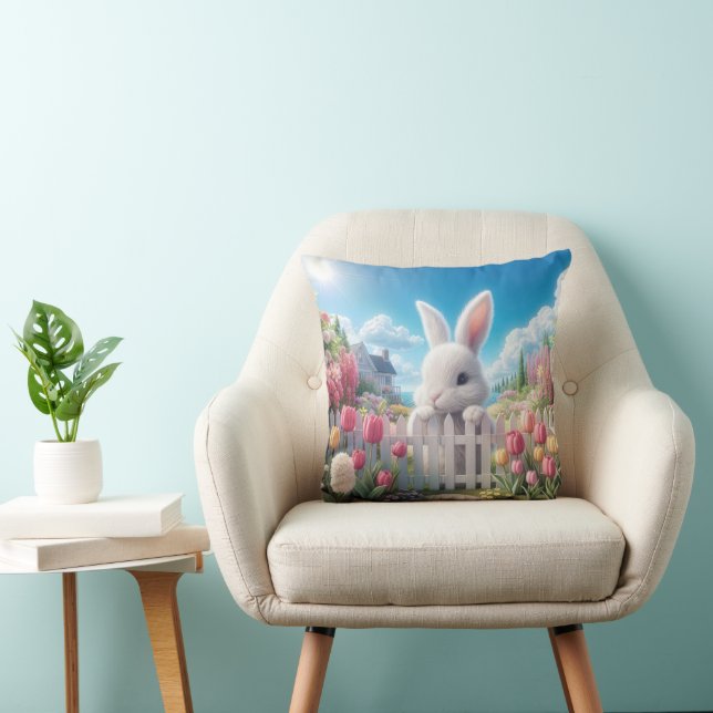 Coussin Lapin de Pâques dans un jardin printanier (Chaise)