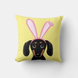 Coussin Lapin de Pâques drôle Chien Dachshund noir et feu