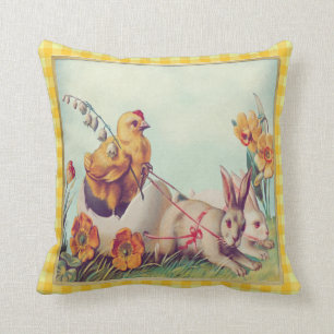 Coussin Lapin de Pâques et poussin vintage à carreaux de B