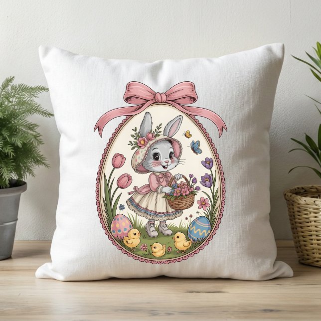 Coussin Lapin de Pâques Floral Fantaisiste Vintage (Créateur téléchargé)