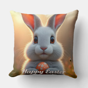 Coussin Lapin de Pâques heureux dans la magie du printemps