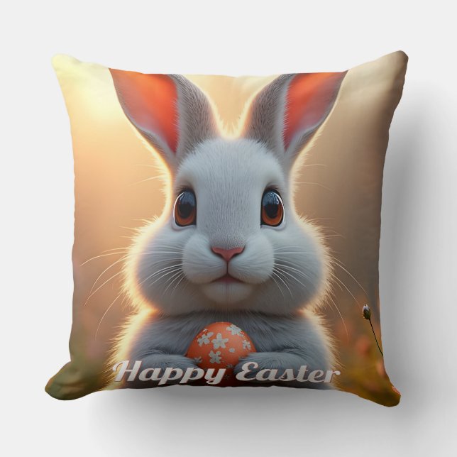 Coussin Lapin de Pâques heureux dans la magie du printemps (Recto)