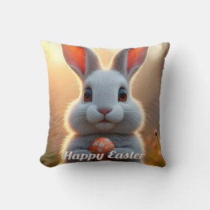 Coussin Lapin de Pâques heureux dans la magie du printemps