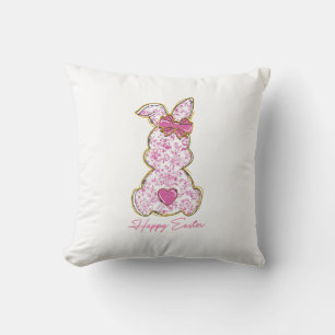 Coussin Lapin de Pâques Joyeux Filles Femmes Rose Floral