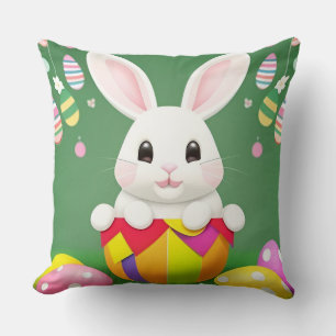 Coussin Lapin de Pâques mignon avec des œufs décoratifs