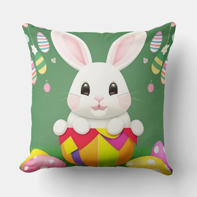 Coussin Lapin de Pâques mignon avec des œufs décoratifs (Recto)