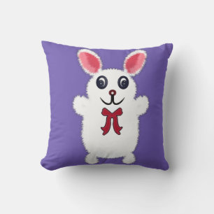 Coussin Lapin de Pâques Mignon, Doux et Blanc avec un Nœud