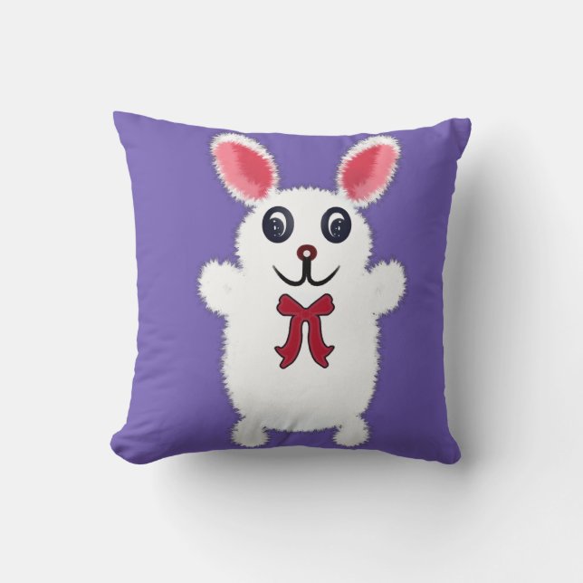 Coussin Lapin de Pâques Mignon, Doux et Blanc avec un Nœud (Recto)