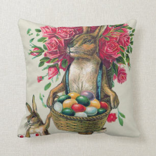 Coussin Lapin de Pâques Papa Enfant Rose Panier Œuf