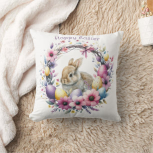 Coussin Lapin de Pâques personnalisé à l'aquarelle
