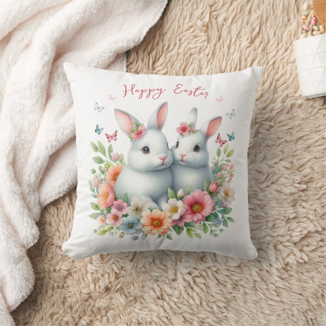 Coussin Lapin de Pâques personnalisé à l'aquarelle (Couverture)