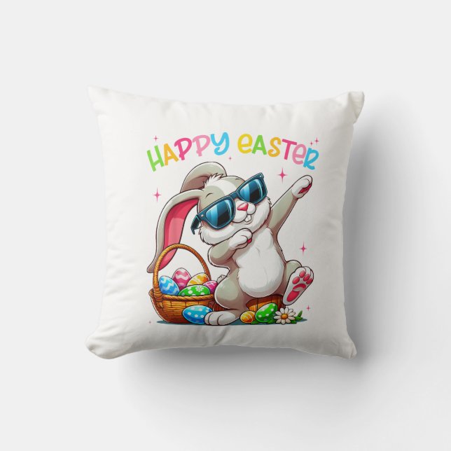 Coussin Lapin de Pâques qui Dabbing Drôle Joyeuses Pâques  (Recto)