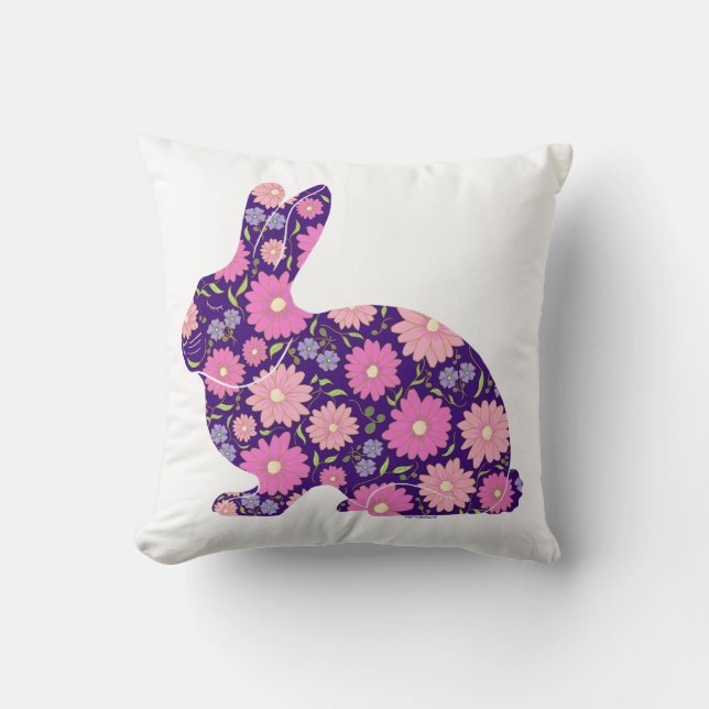 Coussin Lapin de Pâques rétro rose et fleurs (Recto)