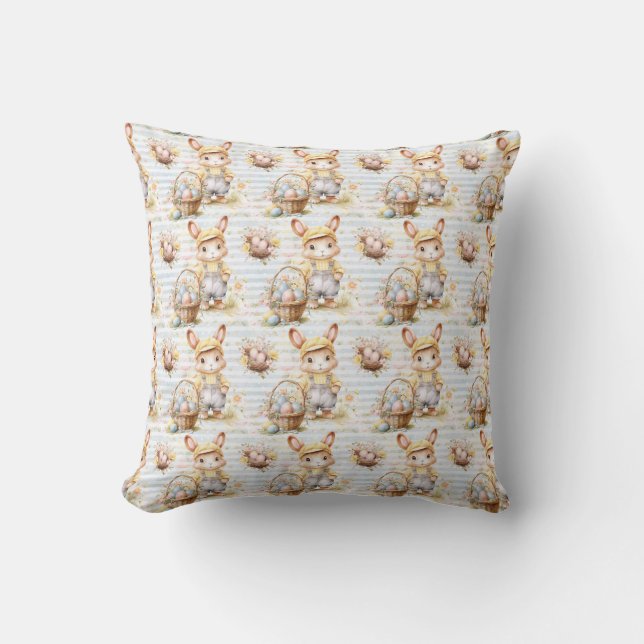 Coussin Lapin de Pâques Tissu Sans Couture – Pastel Mignon (Recto)