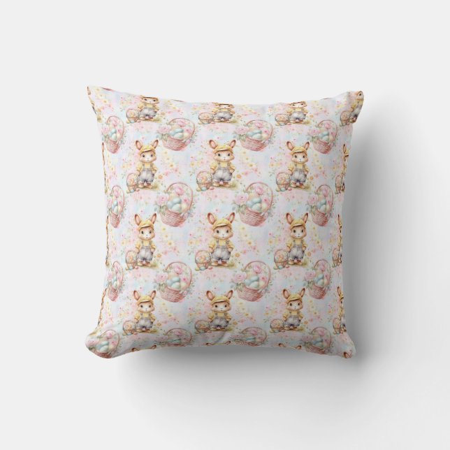 Coussin Lapin de Pâques Tissu Sans Couture – Pastel Mignon (Recto)