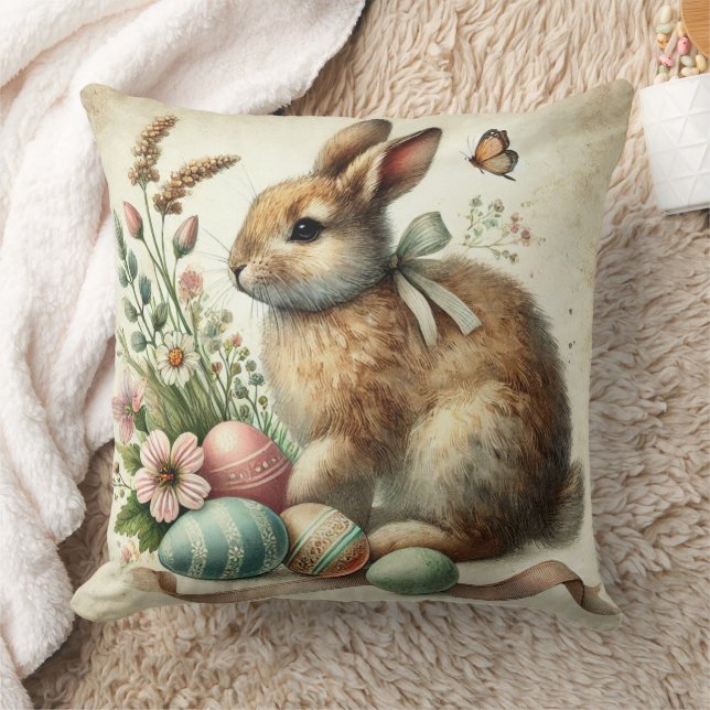 Coussin Lapin de Pâques vintage aquarelle (Couverture)