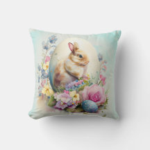 Lapin de Pâques vintage avec fleurs et oeufs