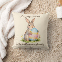 Lapin de Pâques vintage joyeux avec famille d'oeuf