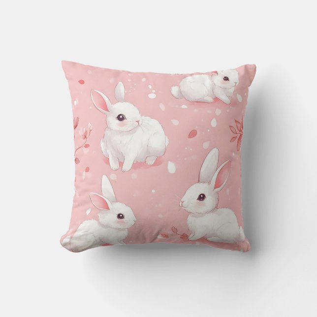 Coussin Lapin de prairie rose jardin floral (Recto)