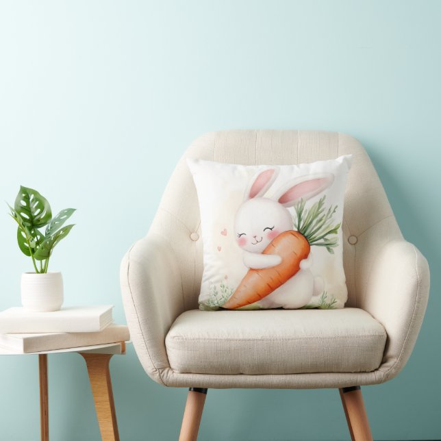 Coussin Lapin de printemps à l'aquarelle mignon Carotte (Chaise)