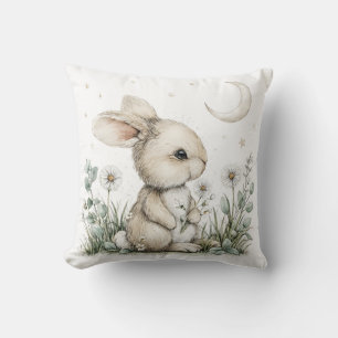 Coussin Lapin de watercolor mignon avec lune et étoiles