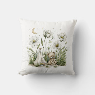 Coussin Lapin de watercolor mignon avec lune et étoiles