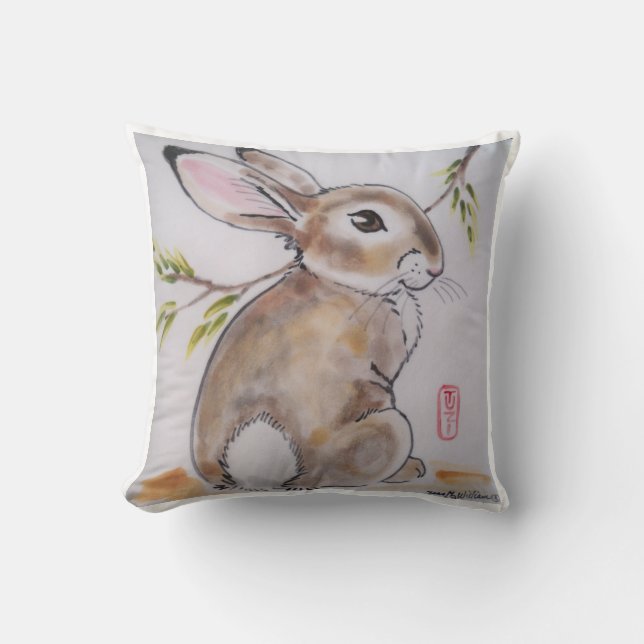 Coussin lapin design oriental, oeuvre originale (Recto)