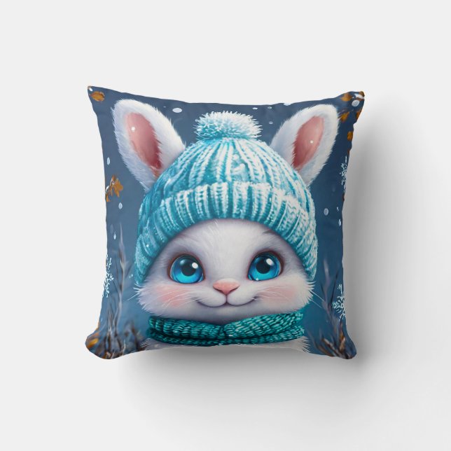 Coussin ❄️ Lapin d'hiver mignon décoration de chambre cade (Recto)