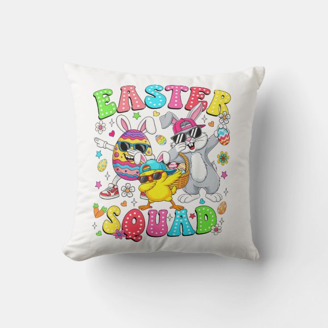 Coussin Lapin drôle Groovy Œuf Poussin Équipe de Pâques Jo (Recto)