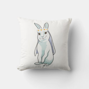 Coussin Lapin en mariée avec couronne de fleurs