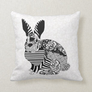 Coussin Lapin Et Damas Blanc